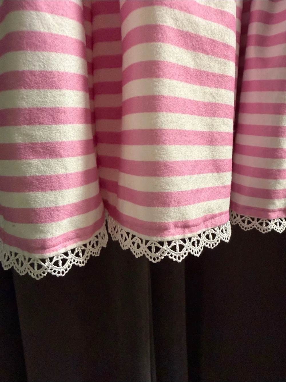 Girls' Pink Stripe Ruffle Neck Casual Dress